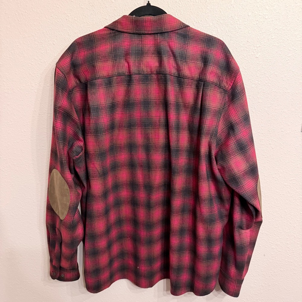 Pendleton Trail Shirt Mens XXL Red Black Plaid Wool Elbow Patches Button Down - Picture 4 of 7